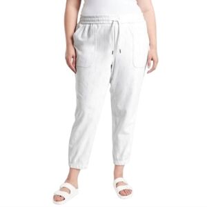Athleta Farallon Printed Jogger Pants 26 White Mid-Rise Organic Cotton Twill New